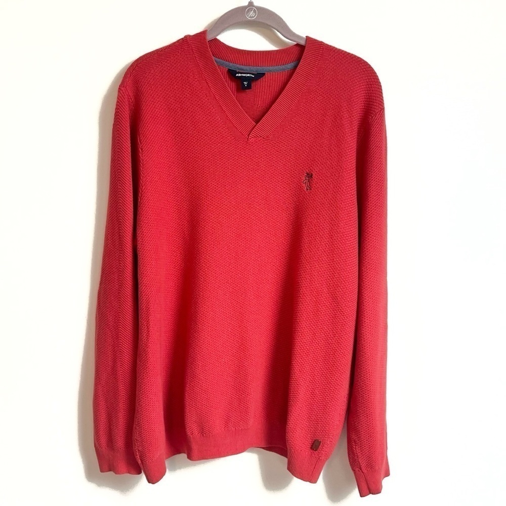 Ashworth Men’s V Neck Long Sleeve Cashmere Blend Sweater Red Pullover Knit M